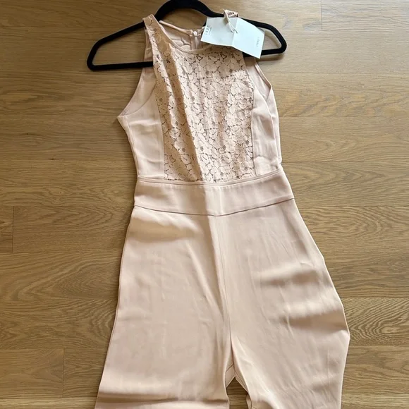 Uterque Blush Lace-Front Sleeveless Jumpsuit